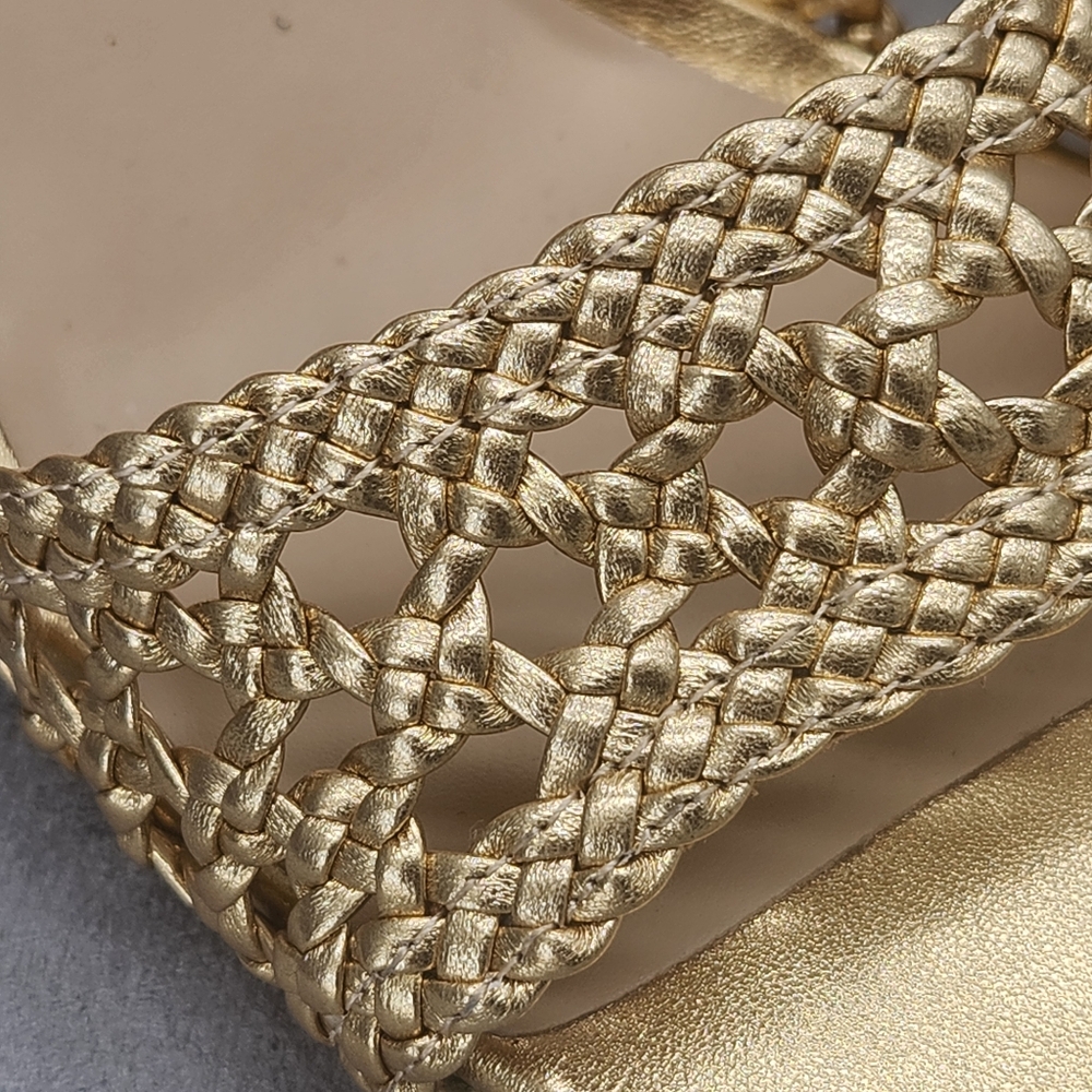 Antonio Melani Heeled Sandals 10 Golden Woven Leather Gretel Metallic New $140 - Picture 5 of 15